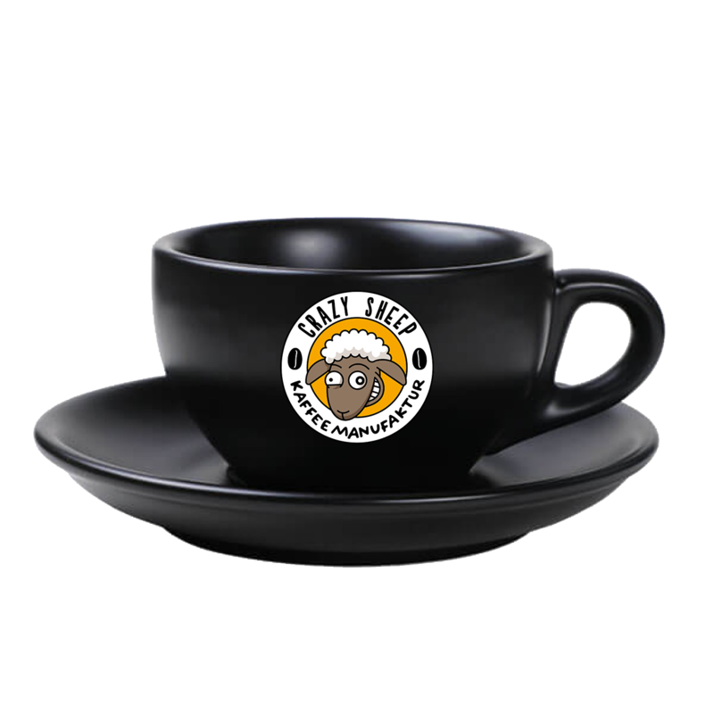 Milchkaffeetasse schwarz mit Untertasse